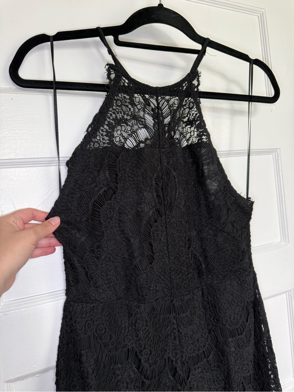 Free People ‘She’s Got It’ Black Lace Slip Mini Dress w/ Pearl-Accent Back Vampy - Picture 6 of 13